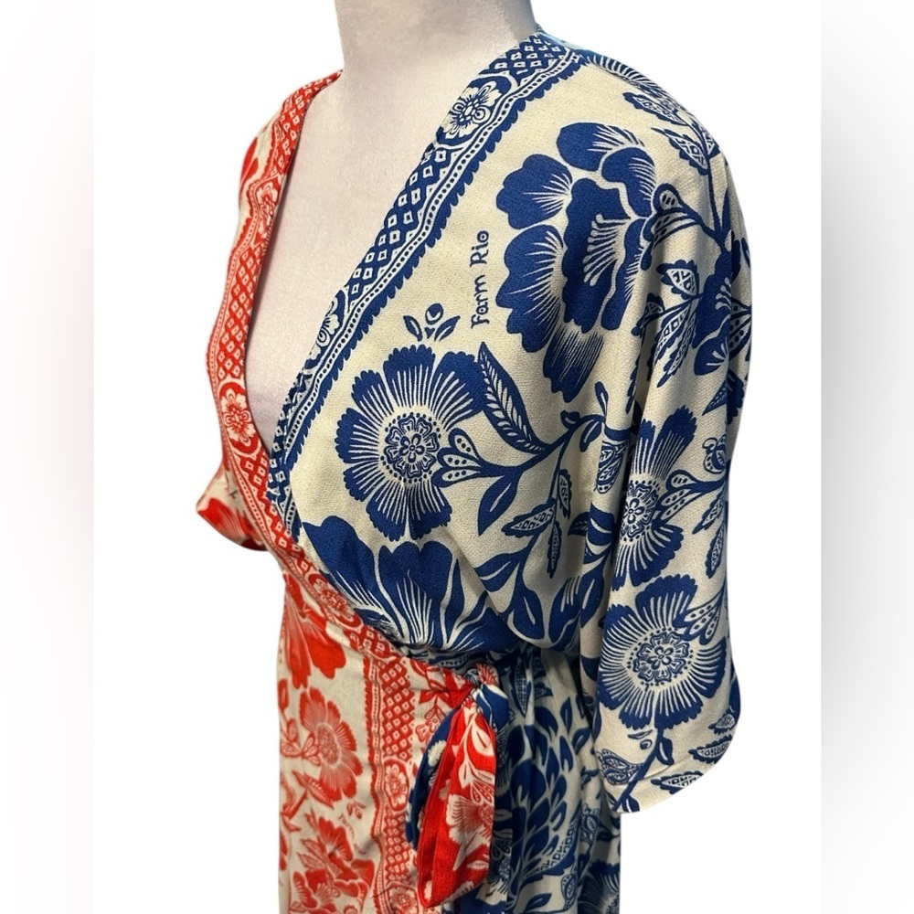 Farm Rio Floral wrap around maxi dress- Red and Blue size S - Picture 11 of 14